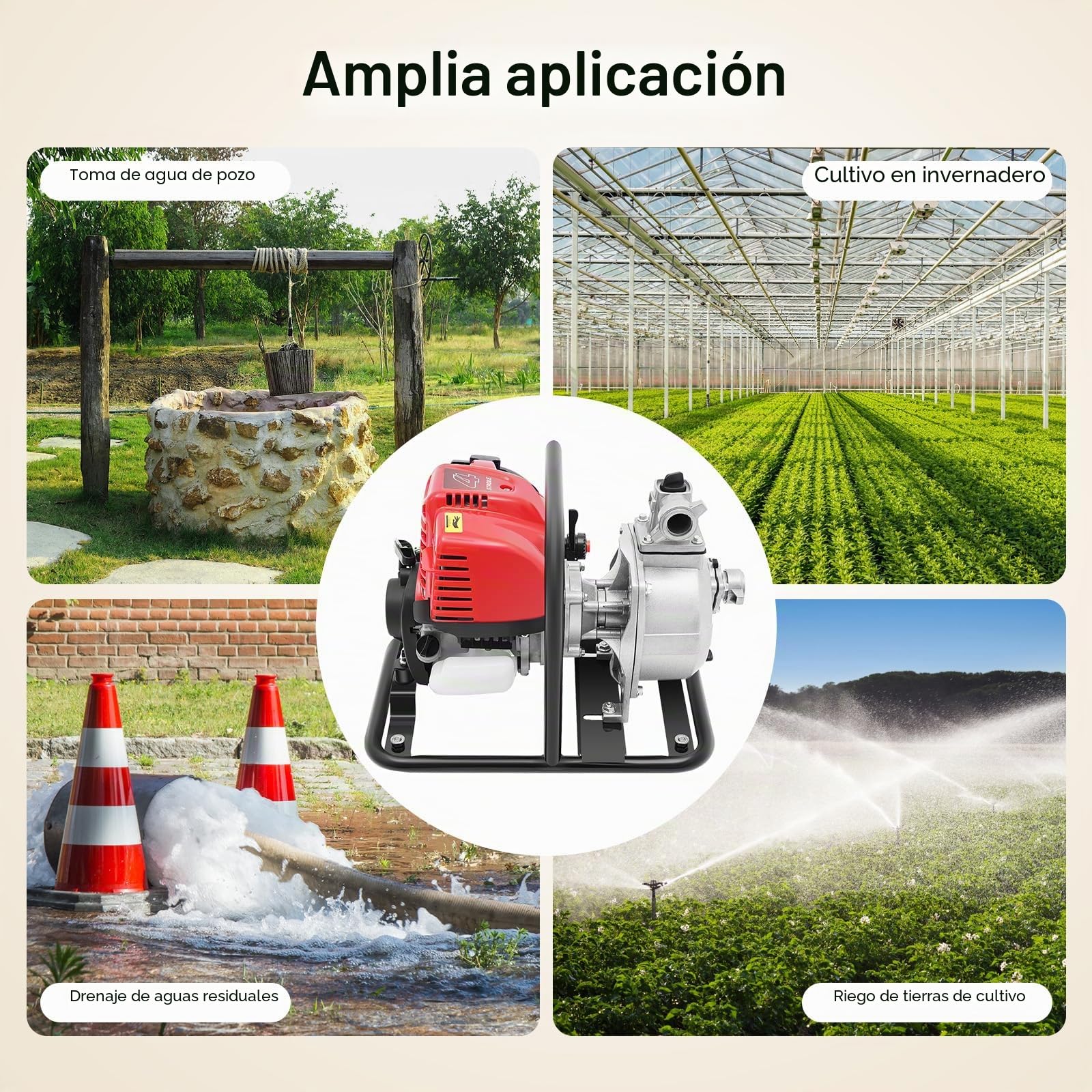 Bomba de agua de gasolina para aguas residuales de 4 tiempos, motor de alta eficiencia, bomba de aguas fecales, altura de elevación de 30m, bomba de jardín móvil para drenaje y riego