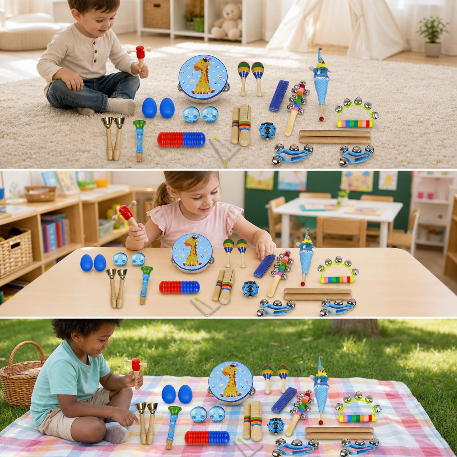22 Pezzi Set di Percussioni Percussivo | Educativo, Didattico, Giocattoli, per Scuola Infanzia, Casa, Educatori, Neonati,