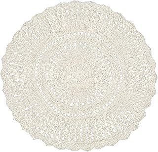 THE BEER VALLEY Hand Knitted Boho Rug - 3' Round (Off White), Anti-Slip ...