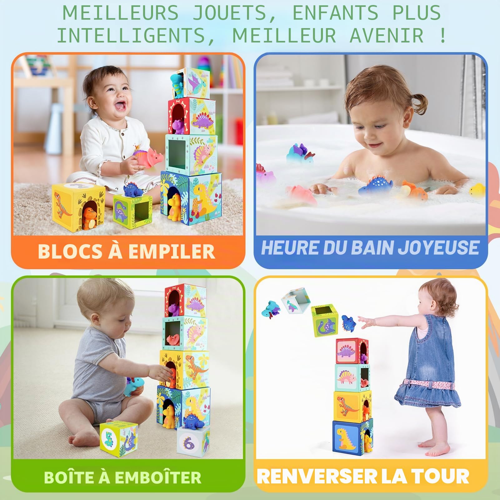 Jouet à Empiler Bébé Dinosaure de 1 an | Montessori 2 Ans | Jouet Bebe 12 18 Mois | Trier et Empiler Les Jouets de Motricité | Cadeau de Jouets Apprentissage pour Les Enfants en Bas Âge de 1 2 3 Ans