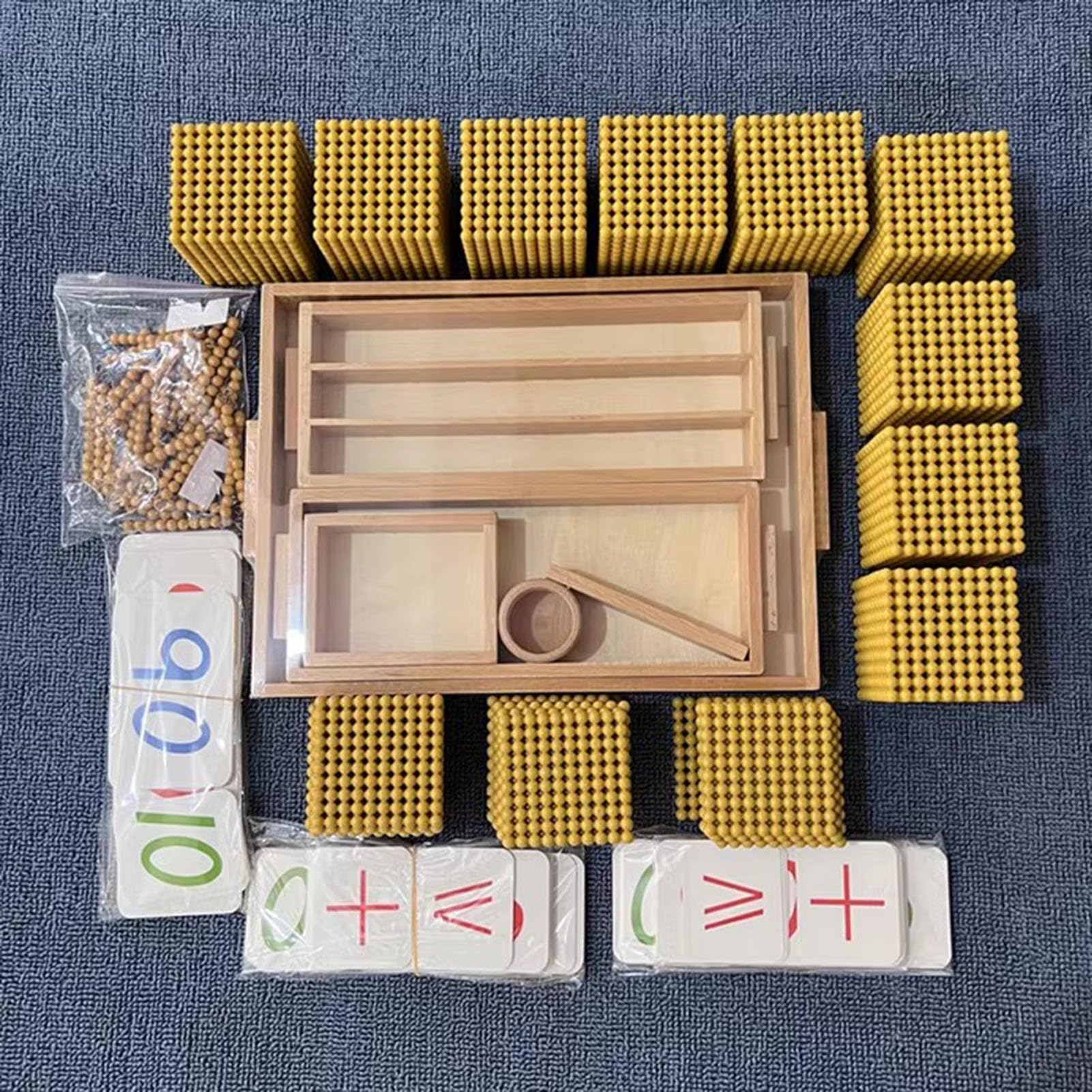 Juego de banca Decimal con Cuentas de Oro Montessori, Manipulativos matemáticos con Alfombra,Bank Game