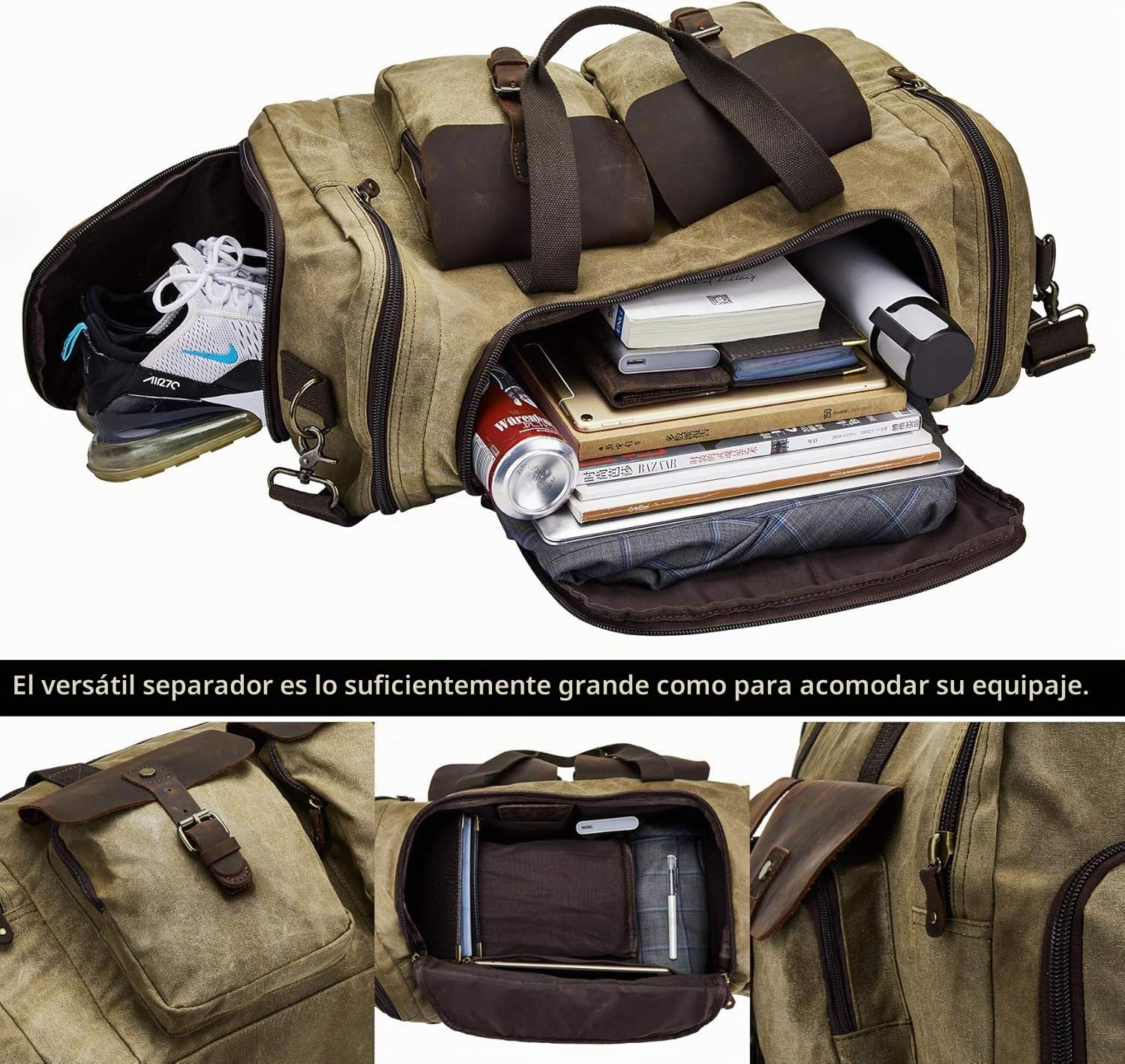 Bolsa de Viaje de Lona Impermeable con Compartimento para Zapatos, Bolso de Fin de Semana Vintage para Hombre y Mujer, Gran Capacidad, Multiusos para Negocios, Gimnasio y Actividades al Aire Libre