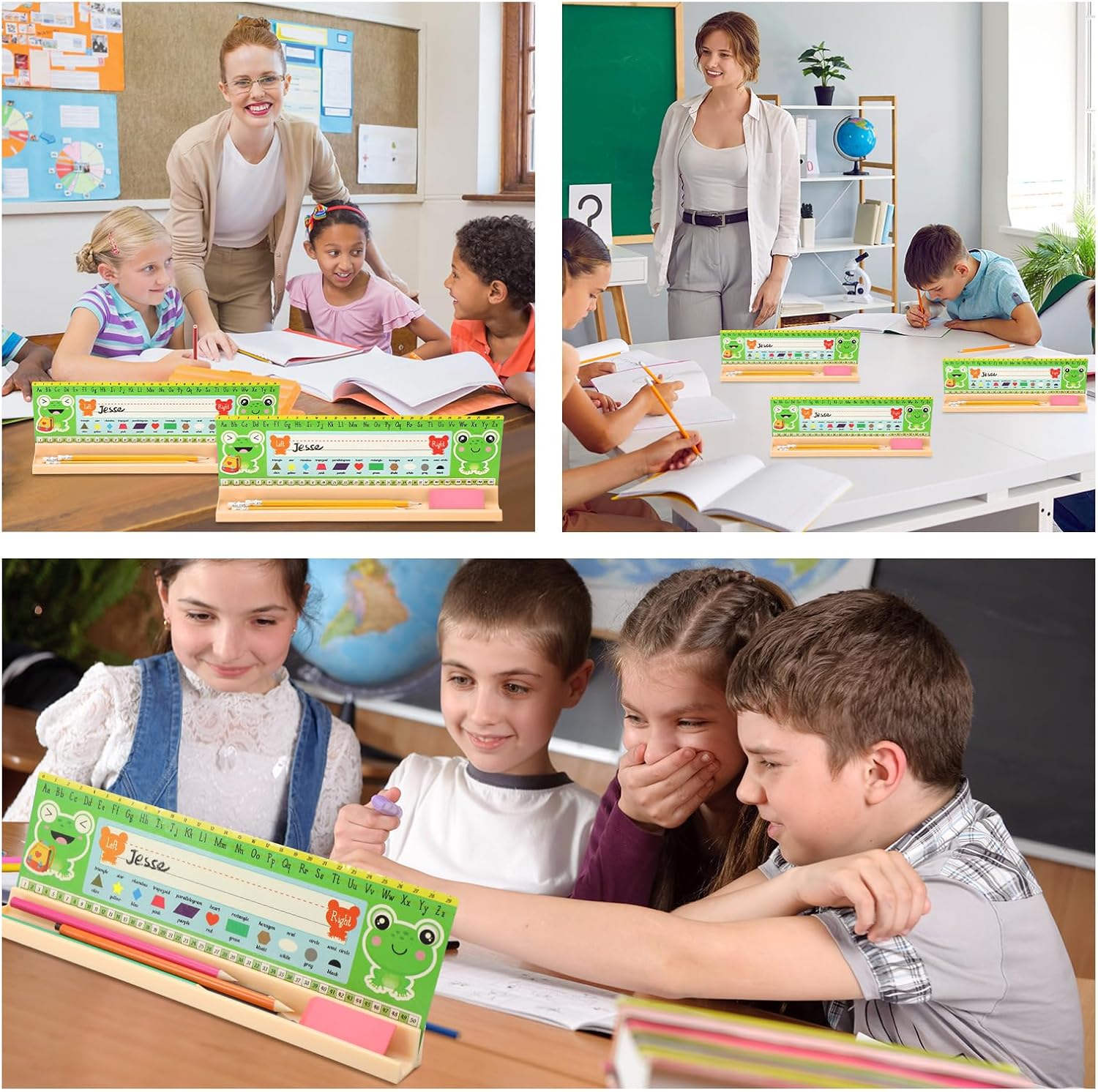 Teling 24 Pcs Name Plate Holder for Desk Self Adhesive and Removable Nameplate Stand with Pen Holder Beige Plastic Name Tag Holder with Adhesive Grip for Student Classroom School, 1.5 x 12 x 1 Inch