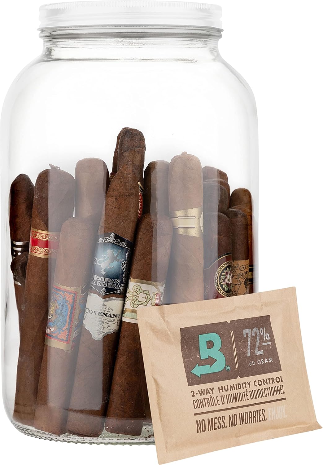 Gallon Glass Mason Jar Cigar Humidor with Boveda 72 and