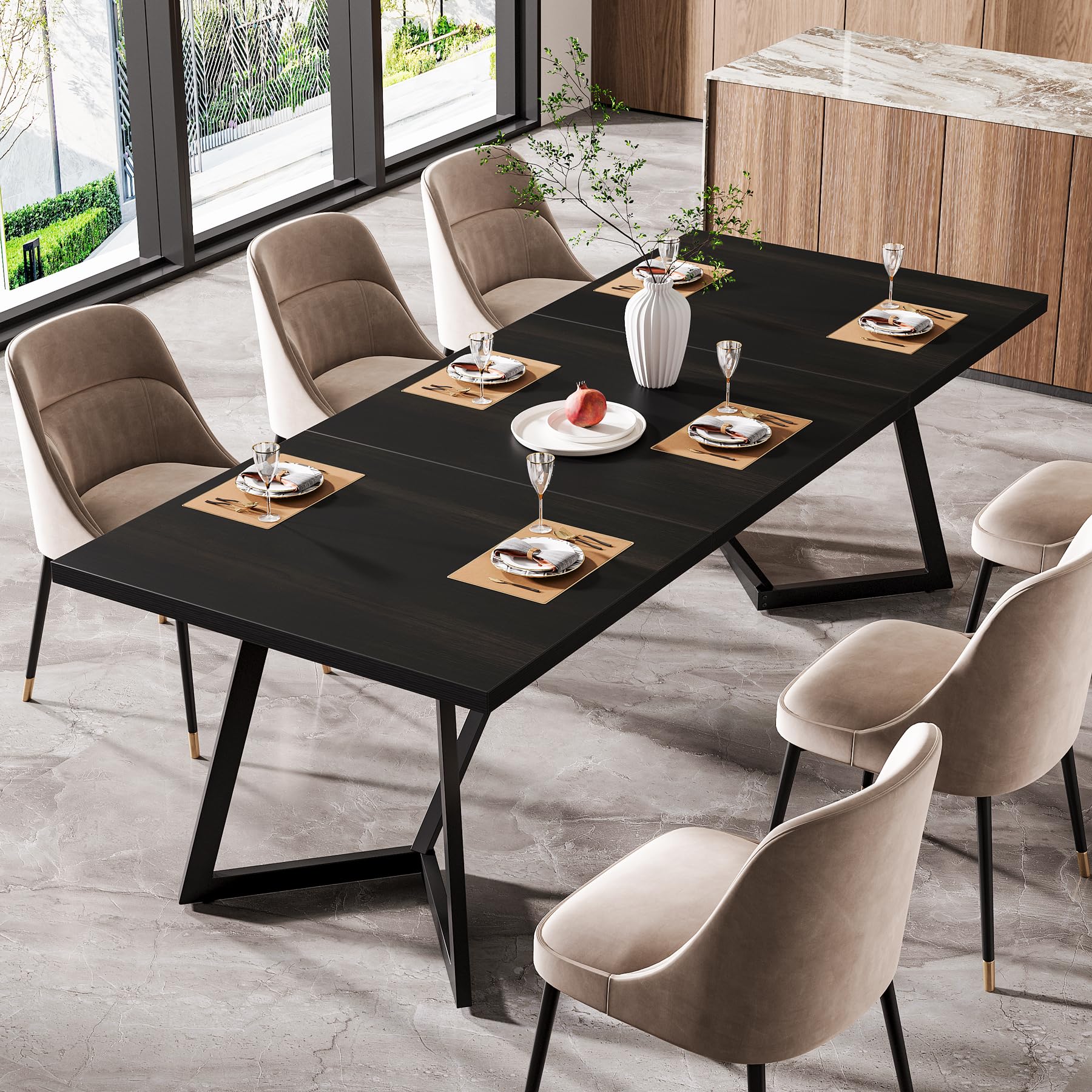 Tribesigns Grande tavolo da pranzo da 180 cm per 6-8 persone, tavolo da pranzo moderno con struttura in metallo, tavolo da cucina rettangolare per la sala da pranzo per la casa (nero)
