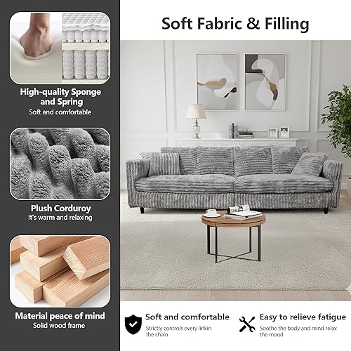 Miniatura 5 de Sofá modular Cloud de 104 pulgadas, sofá convertible de gran tamaño, sofá de pana de felpa con 6 almohadas suaves, sofás de espuma viscoelástica de