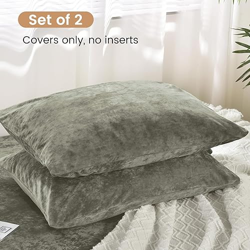 Miniatura 10 de PHF Juego de 2 fundas de almohada Truly Velvet tamaño estándar, sin relleno, paquete de 2 fundas de almohada ultrasuaves y transpirables con cierre