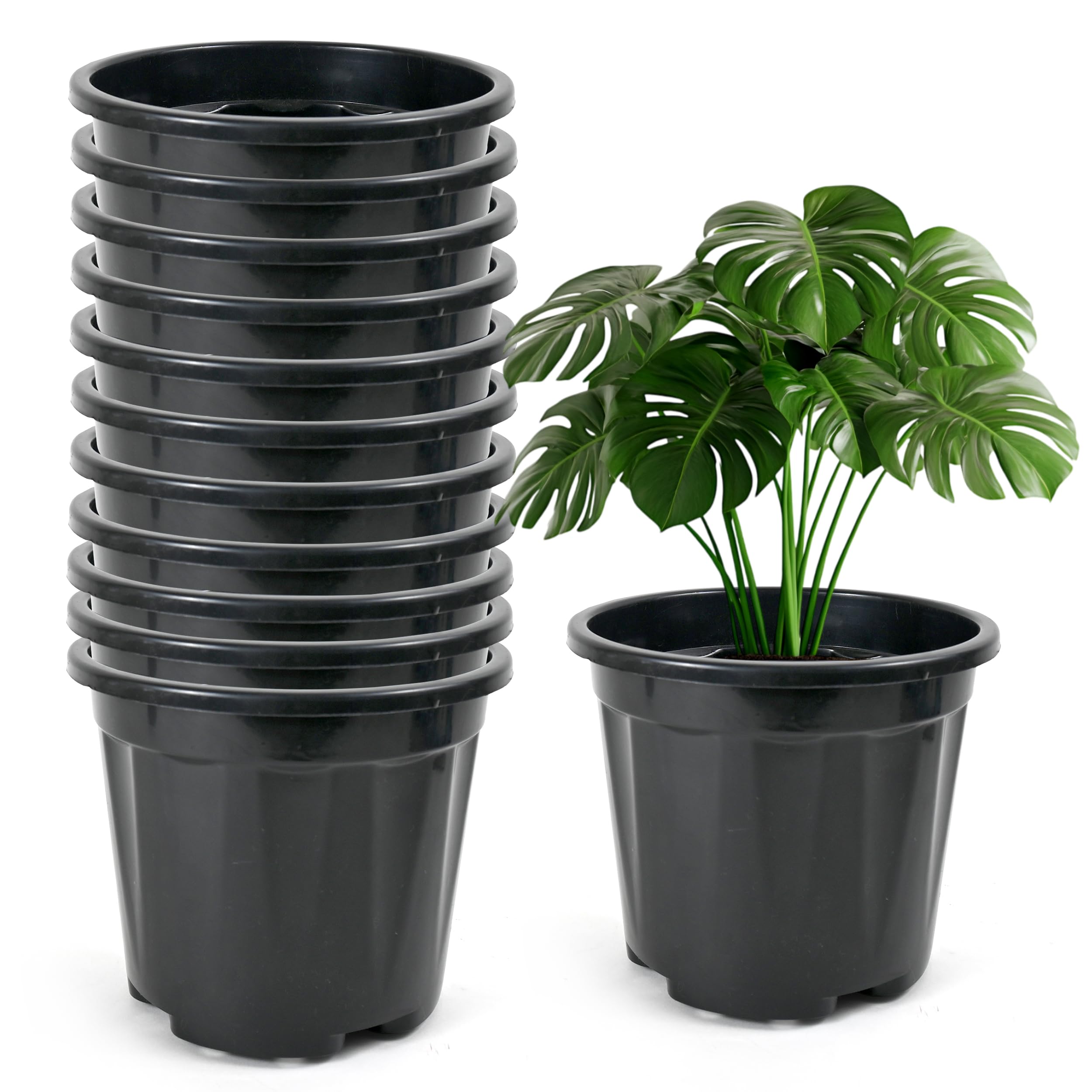 YK PLASTICS Nursery Seedlings Pots - 8In Dia, 12Pcs Set, Black - Garden Plant Pots for Indoors & Outdoors | Planting Containers for Home Plants