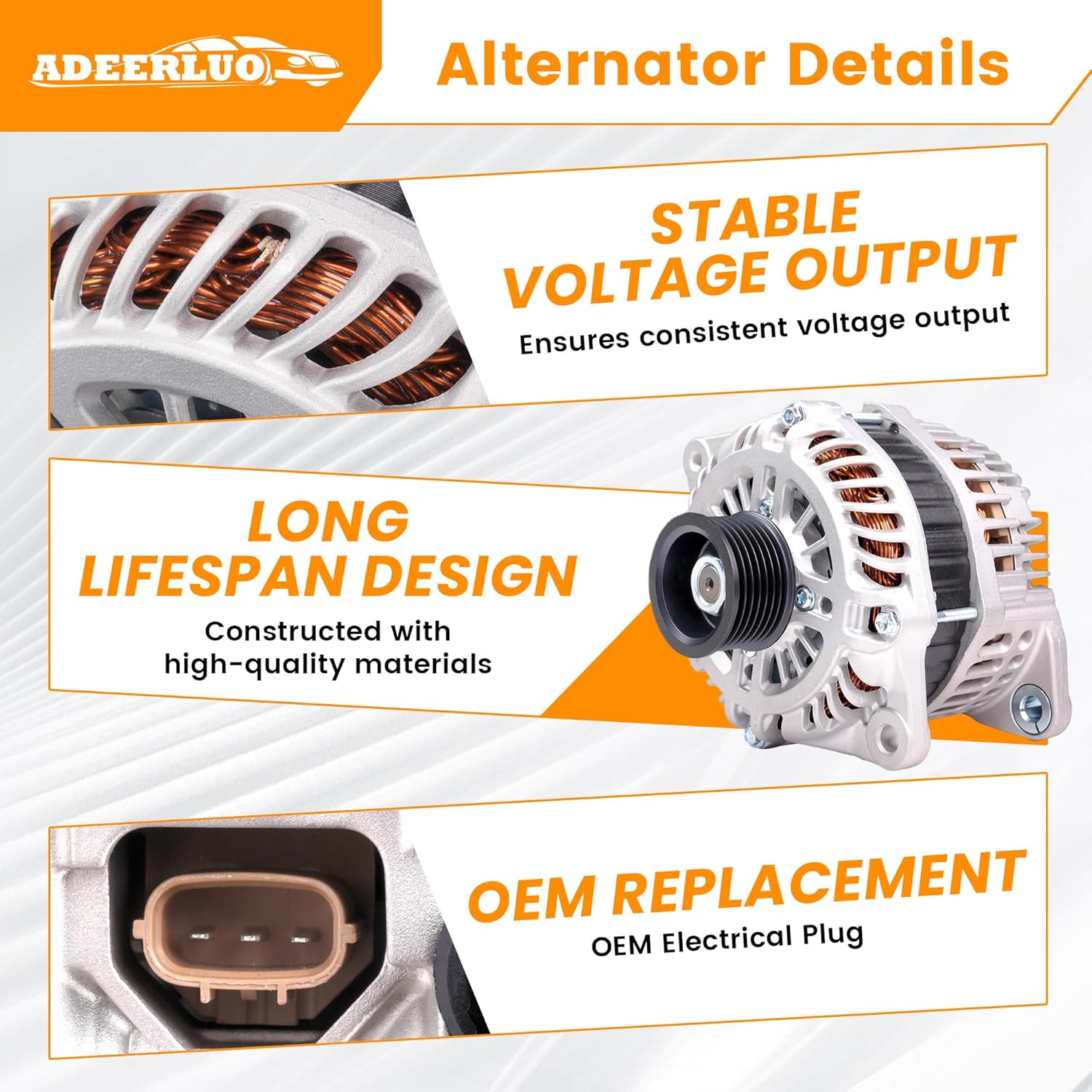 Alternator For/Nissan Altima 2007-2010, Maxima 2009-2010, Murano 2009-2014, Quest 2011-2017 V6 3.5L 12V 130Amp CW 7-Groove Pulley Upgraded High Output 23100-1AA1A A003TJ1791 11341N
