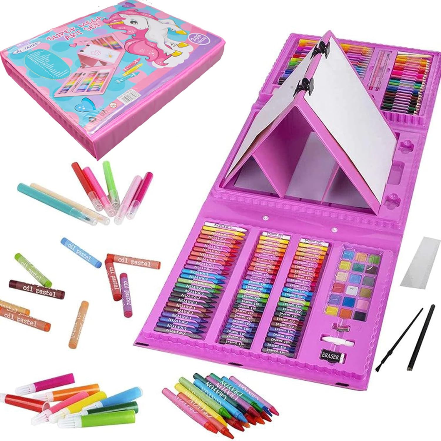 Shuban Deluxe Art Set Box & Drawing Kit with Crayons, Oil Pastels
