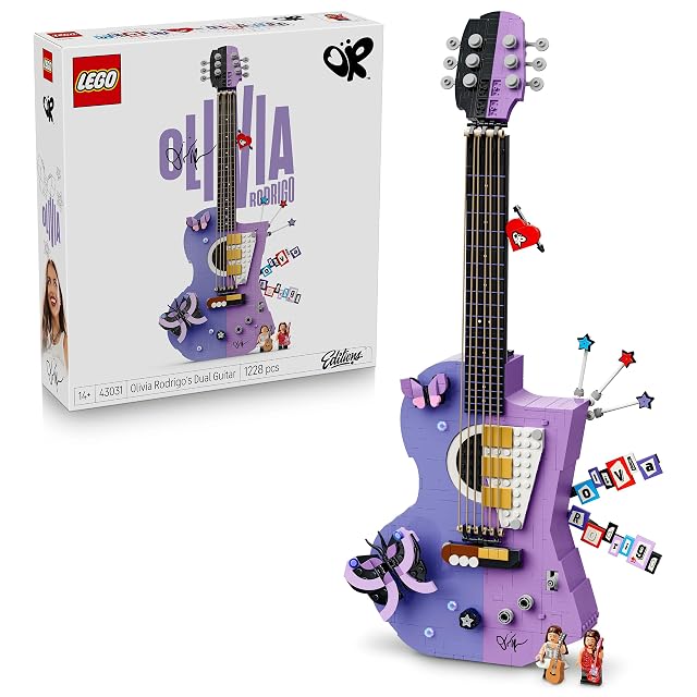 LEGO Editions Guitarra Doble de Olivia Rodrigo – Maqueta 3D con 2 Minifiguras, Estrellas y Mariposas – Decoración del Dormitorio Juvenil – Regalo Musical para Chicas y Adolecentes de 14+ Años – 43031