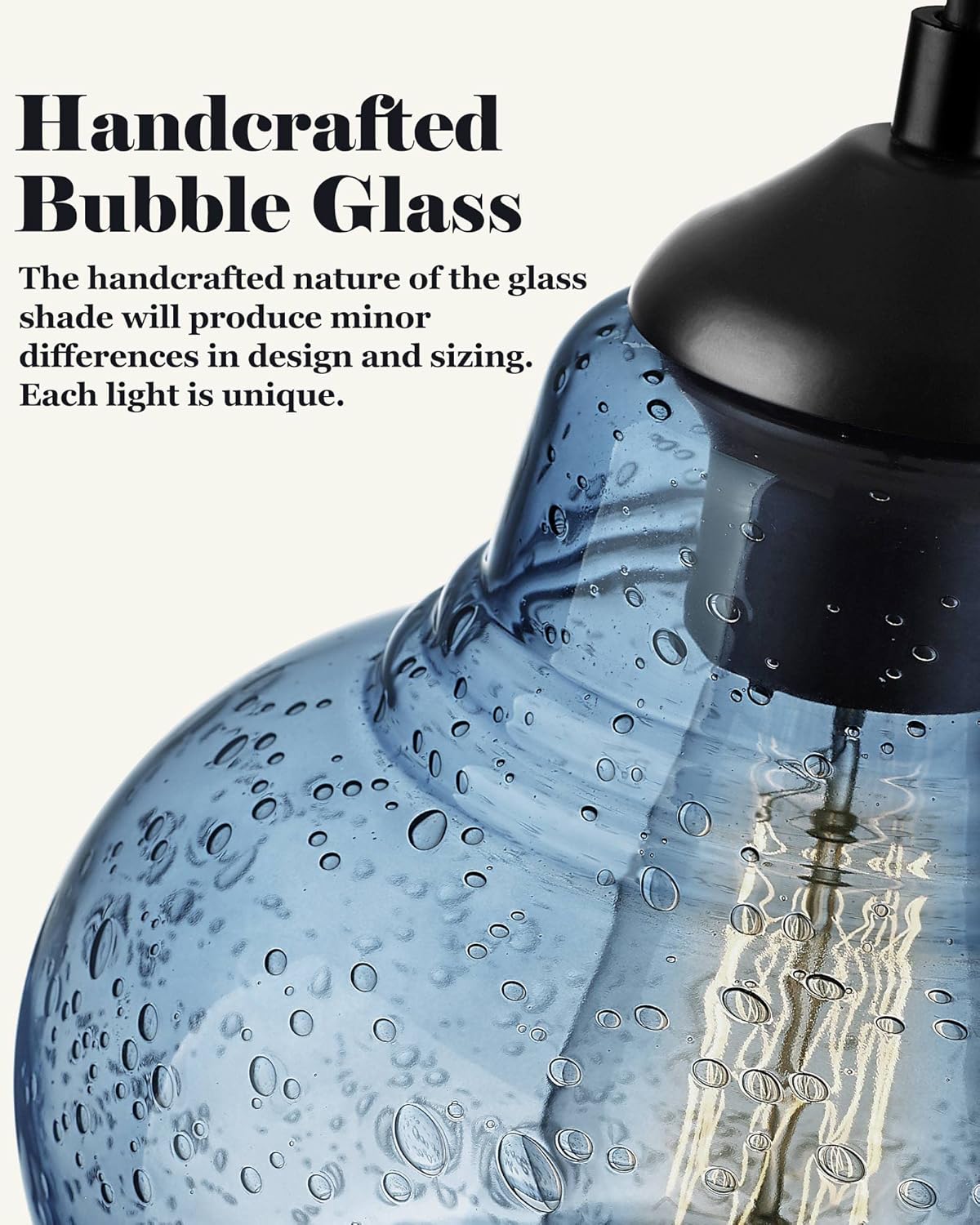 ELYONA 8 Inch Pendant Light for Kitchen Island Modern Blue Hand Blown Bubble Glass Pendant Lighting Hanging Light fixtures for Dining Room Bar Bedroom Living Room