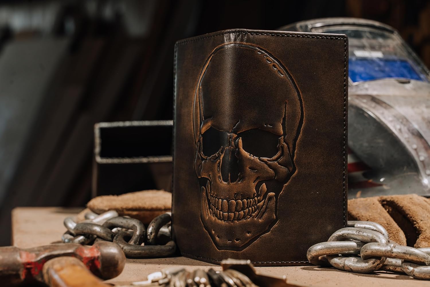 House of Jack Co. Skull Long Bifold Wallet for Men, Full Grain Cowhide Leather Biker Wallet, Rodeo Wallet, Black - Image 7