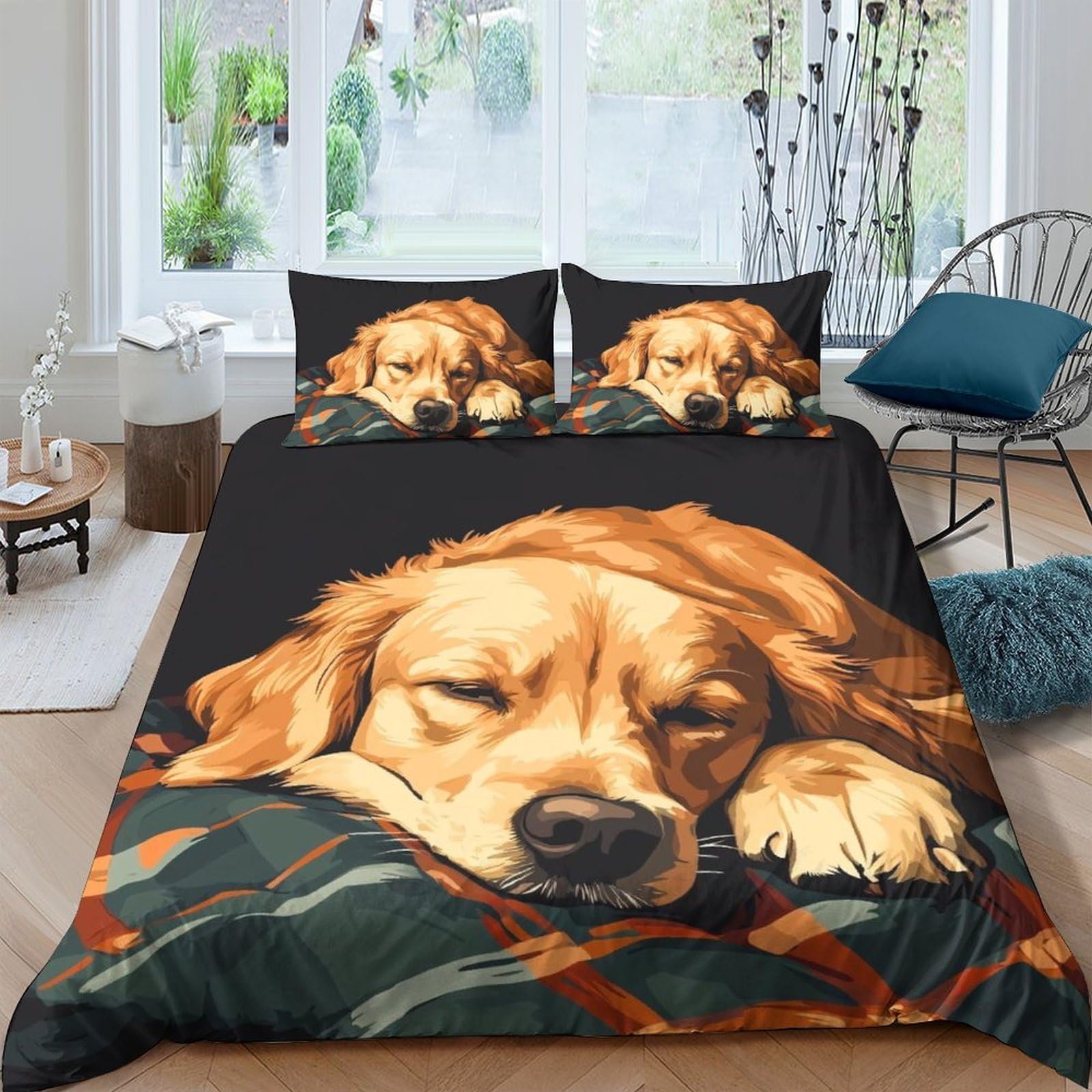 Ctjqhvkz Style-9 3D Printed Golden Retriever Fitted Sheet Microfiber Soft Dog Bed Cover For Bedroom Dorm Mattress Protection Décor Single（135X200cm）