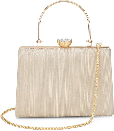 BAG IN ENTERPRISE Elegant Gold Textured Metal Handle Clutch Handbag for Women – Party & Wedding Purse