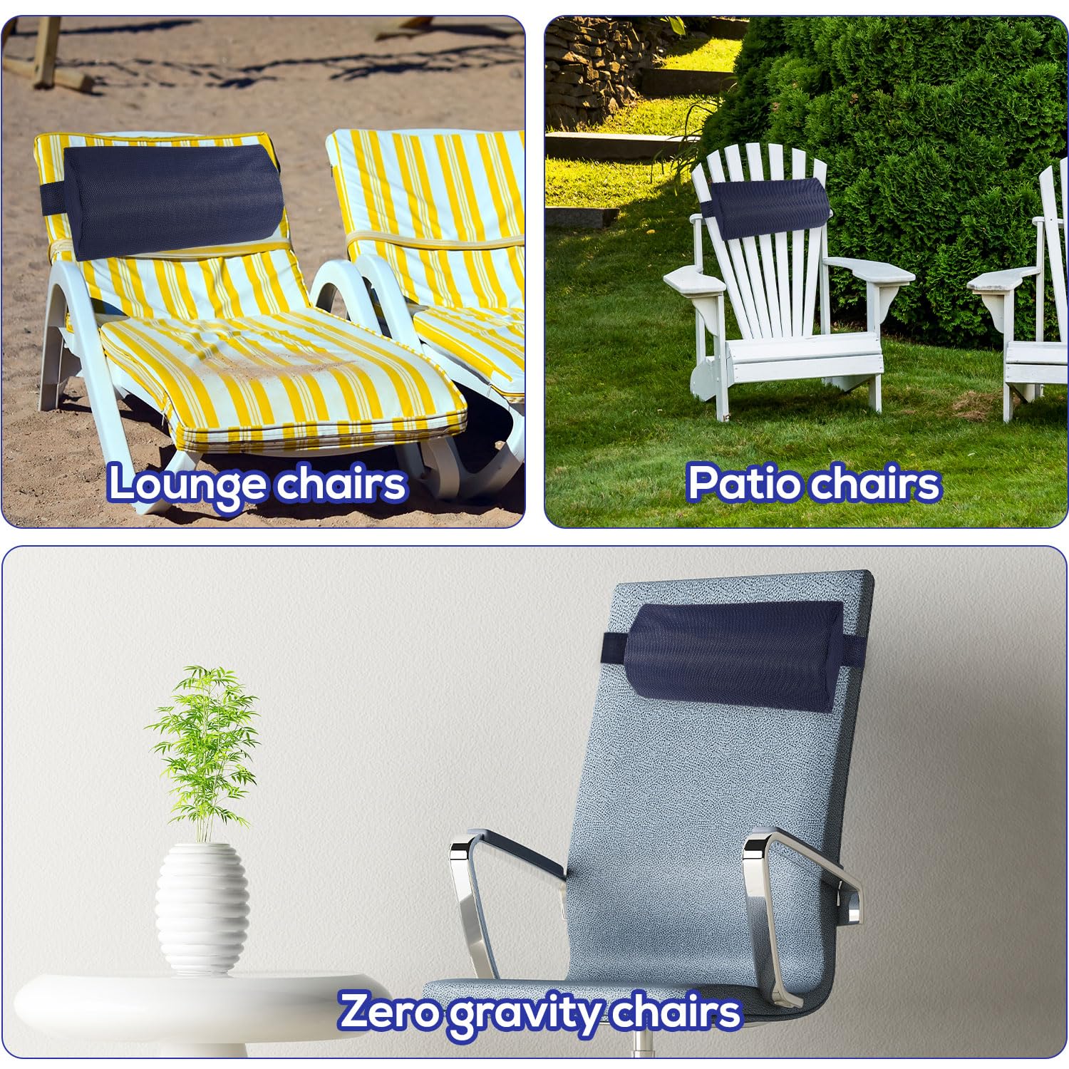Lyreh Cuscino per Testa Chaise Longue Esterno, Impermeabile e Traspirante Cuscino Testa Chaise Longue con Cinghia Regolabile per Reclinabili Sedie Spiaggia Sedie a Gravità Zero