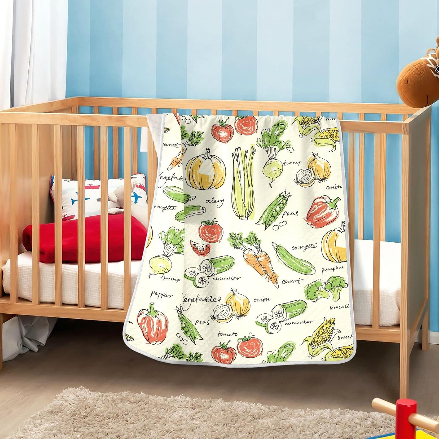 Ollabaky Vegetables Food Baby Blanket for Boys Girls Cotton Throw Blanket Swaddle Blanket for Crib Stroller Nursery Receiving Blanket Infant Toddler Unisex 30"x40"