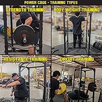 Vista 6 de HulkFit Equipo de ejercicio multifuncional ajustable Pro Series Power Rack Power Cage para gimnasio en casa con aditamentos para rack de sentadillas