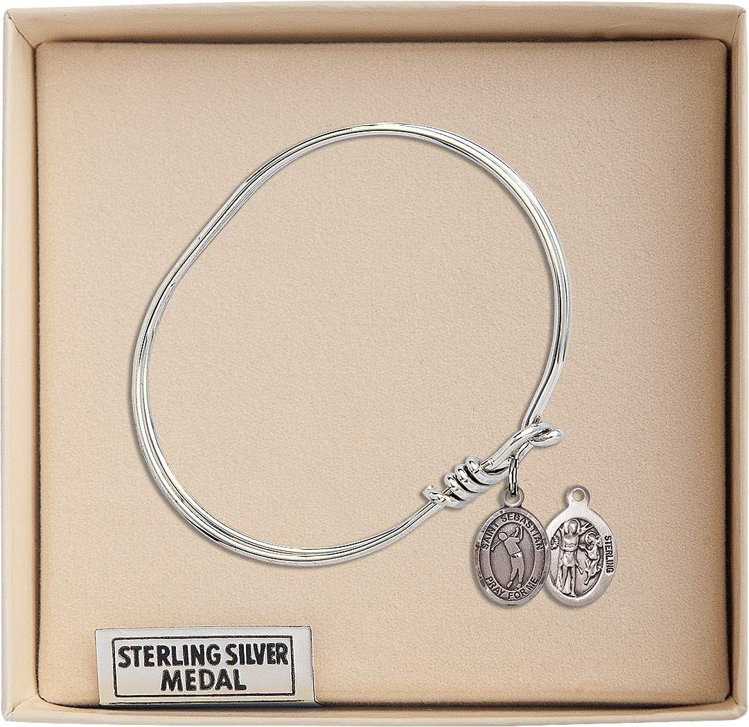 Oval Eye Hook Bangle Bracelet w/St. Sebastian/Golf in Sterling Silver