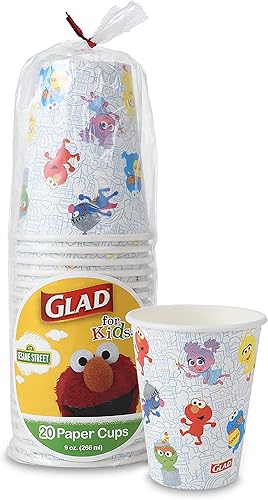 Miniatura 2 de Glad Vasos de papel para niños con diseño de Barrio Sésamo, vasos de papel de 9 onzas, 20 unidades y platos de papel de 8.5 pulgadas para niños,
