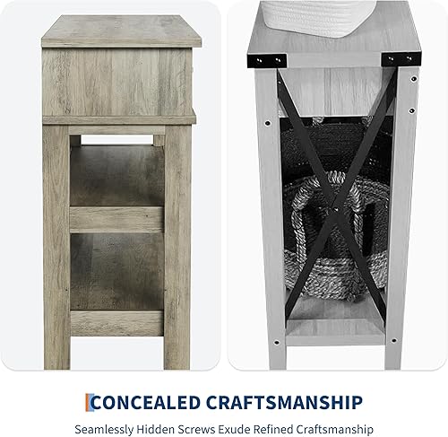 Miniatura 5 de GarveeHome Mesa de entrada, mesa consola con 2 cajones de almacenamiento, mesa de sofá de madera de granja de 3 niveles, mesas de pasillo para