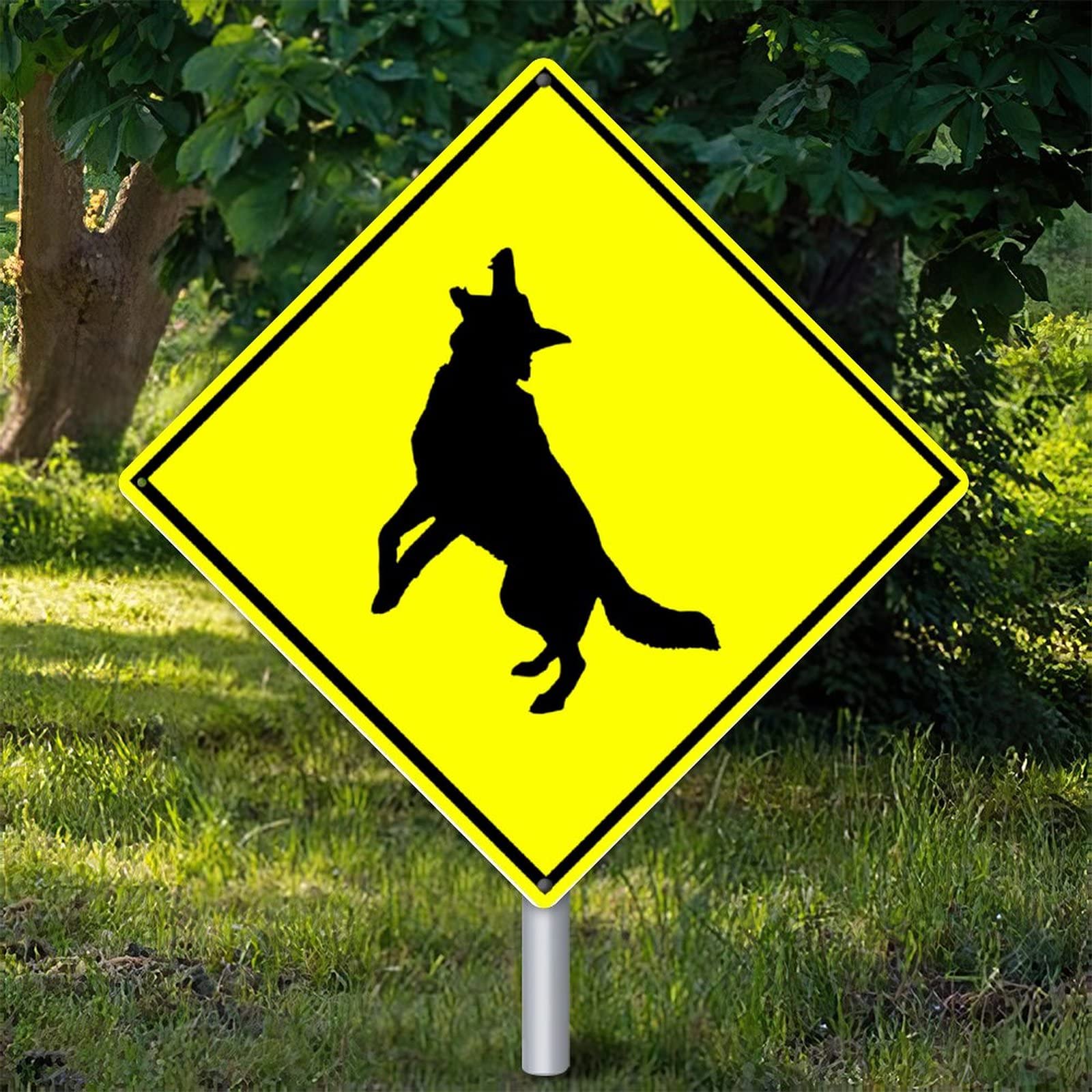 Plaque en métal German Shepherd Crossing Zone 38cm résistante pour signalisation extérieure rustique