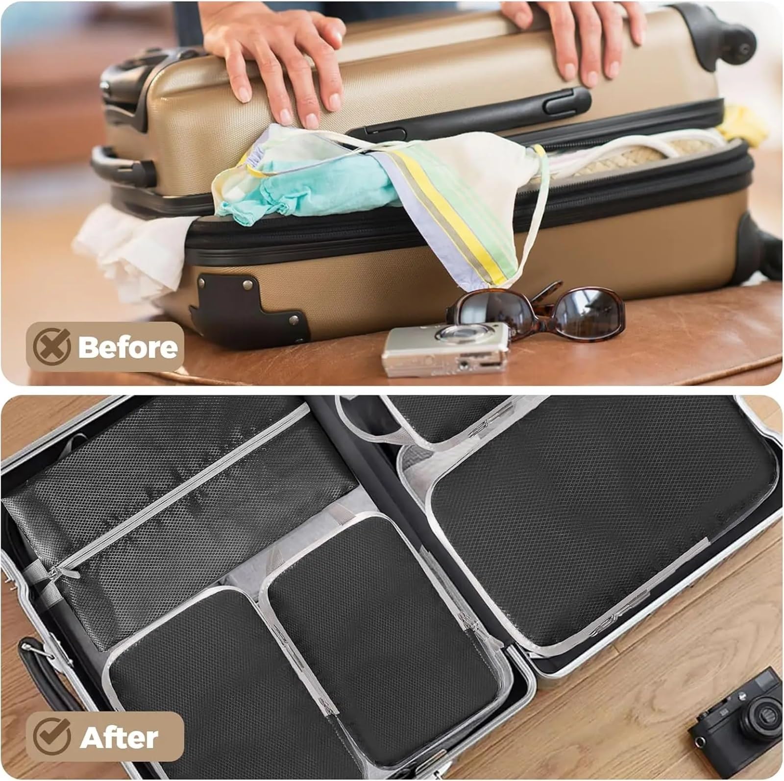 Lot de 3 cubes d'emballage de compression pour bagage à main (rouge)