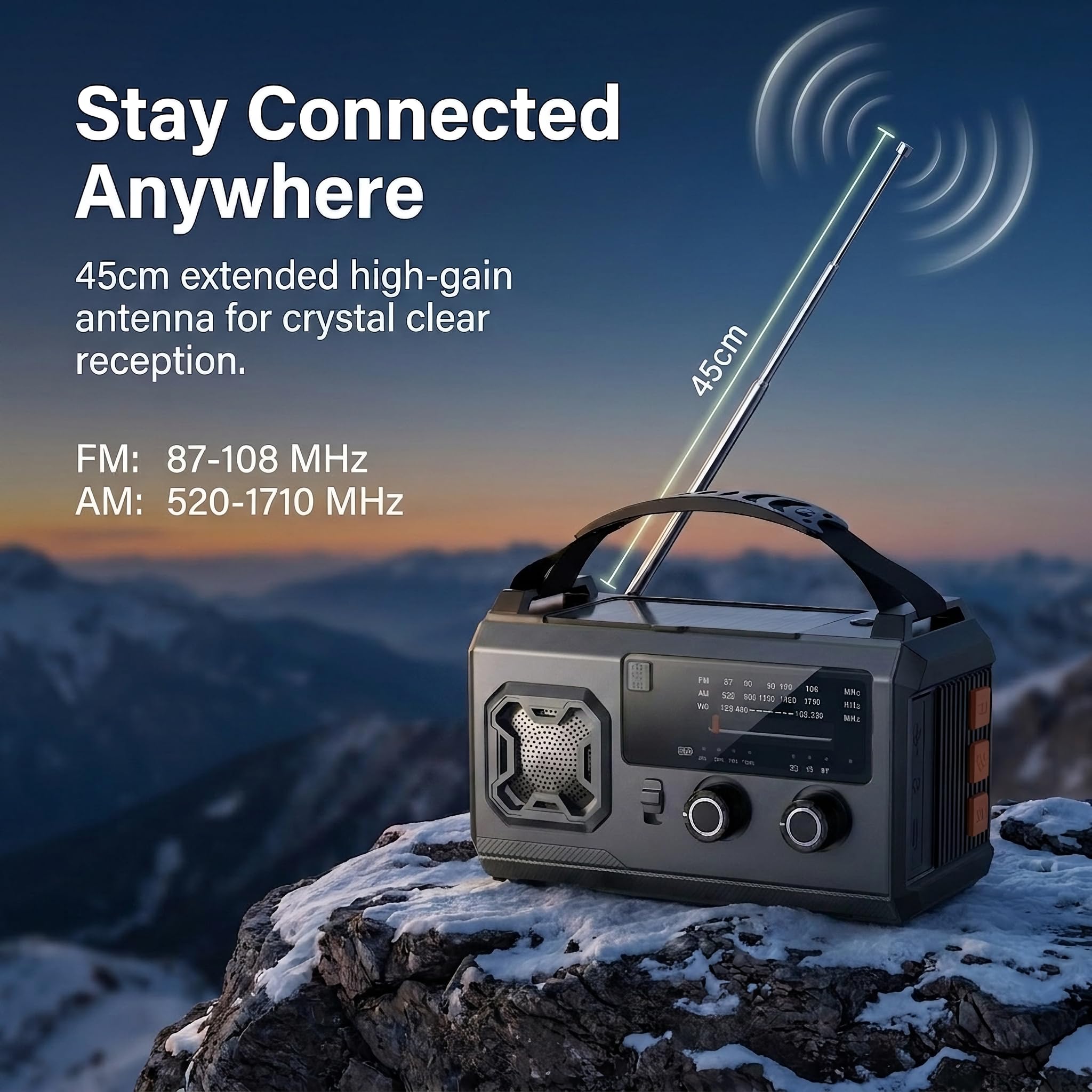 Radio Solar de Emergencia con Manivela, Powerbank 27000mAh (Gris)