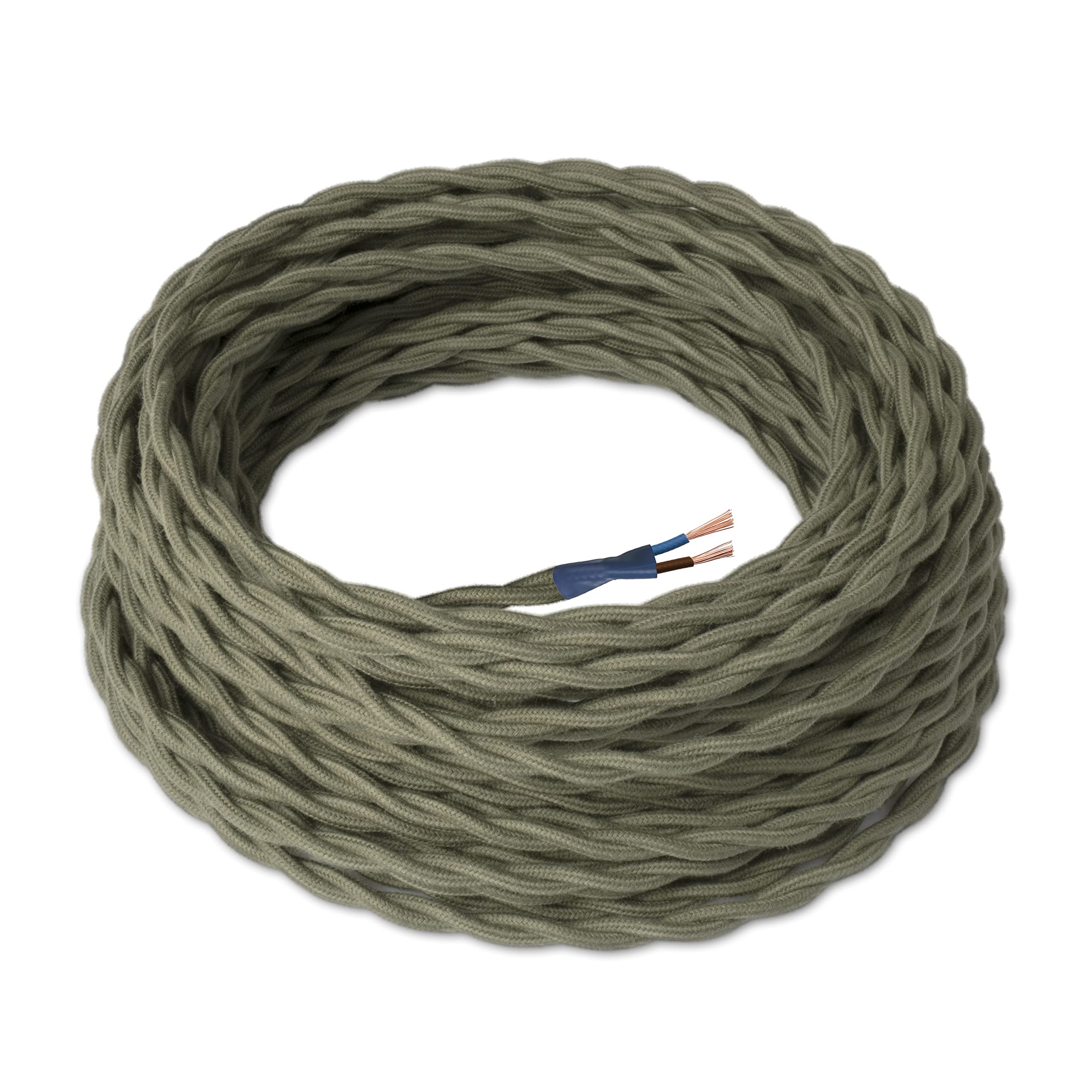 Amarcords - Textile Electrical Wire color SAGE braided flax 5 meters to 2 conductors 2x075 - Wire coated in colored vintage fabric for chandeliers and lamps applique lampshades.