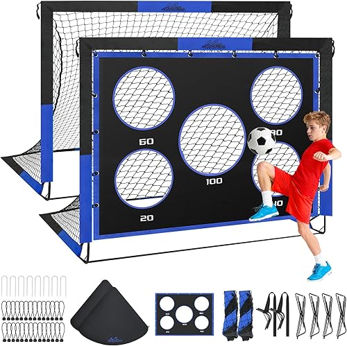 MoKo Porterías de fútbol para patio trasero, red desplegable de gran tamaño de 5 x 4 pies con panel objetivo, equipo de entrenamiento de fútbol