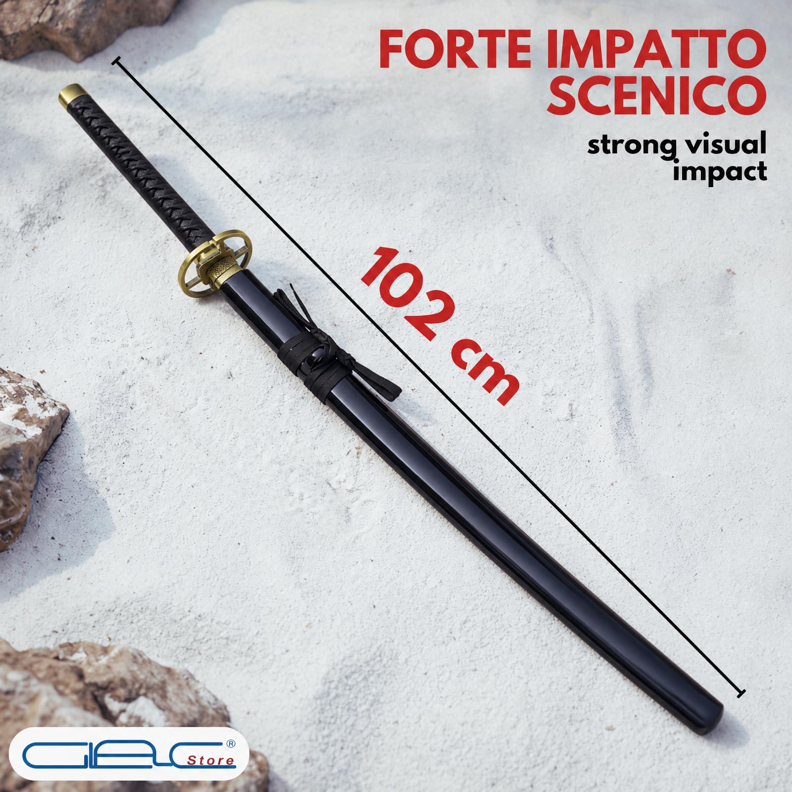 Katana Ornamentale Ispirata alla Spada di Gin Ichimaru da Bleach – Replica Anime in Acciaio con Fodero in Legno e Tsuba in Metallo – Katana Decorativa Cosplay da Collezione 102 cm