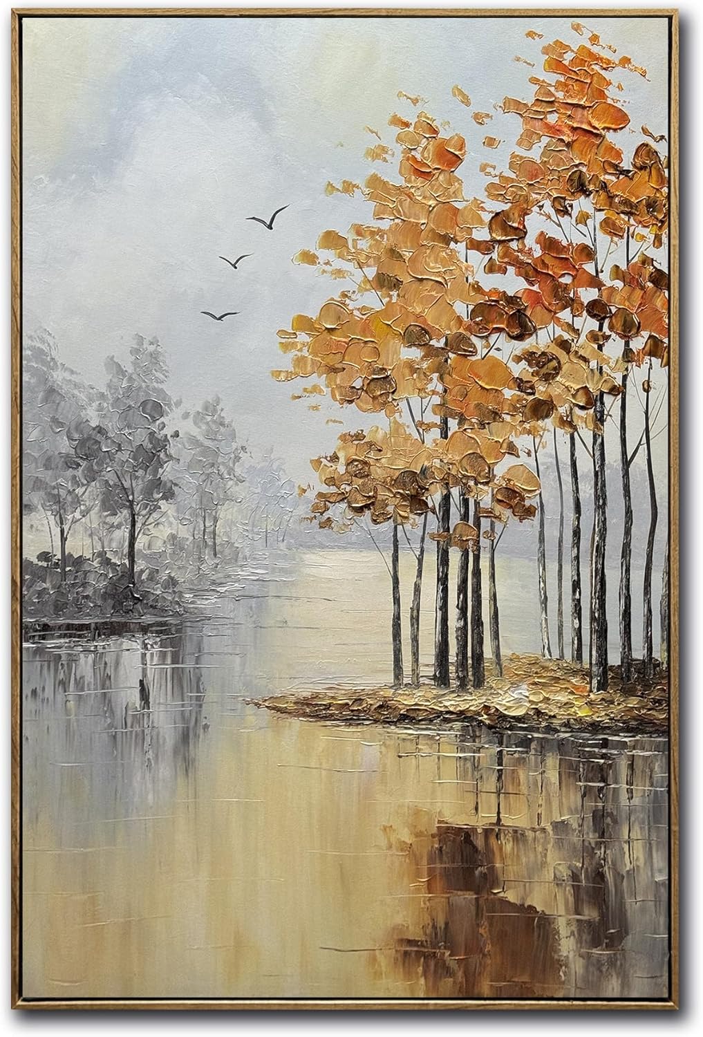 Tiancheng Framed 24x36 inches Hand-Painted Oil Landscape Painting on Canvas, Living Room Wall Art