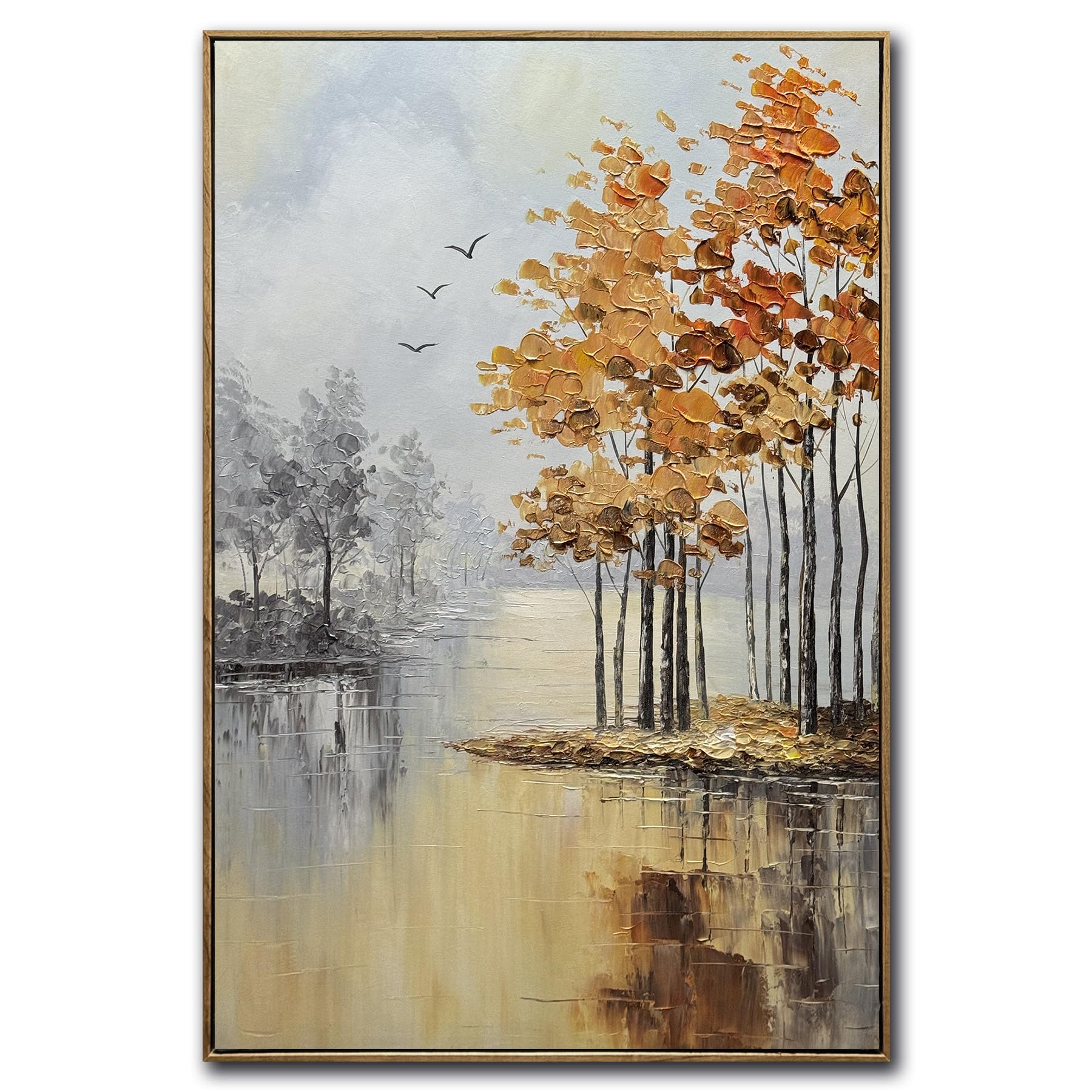 Tiancheng Framed 24x36 inches Hand-Painted Oil Landscape Painting on Canvas, Living Room Wall Art