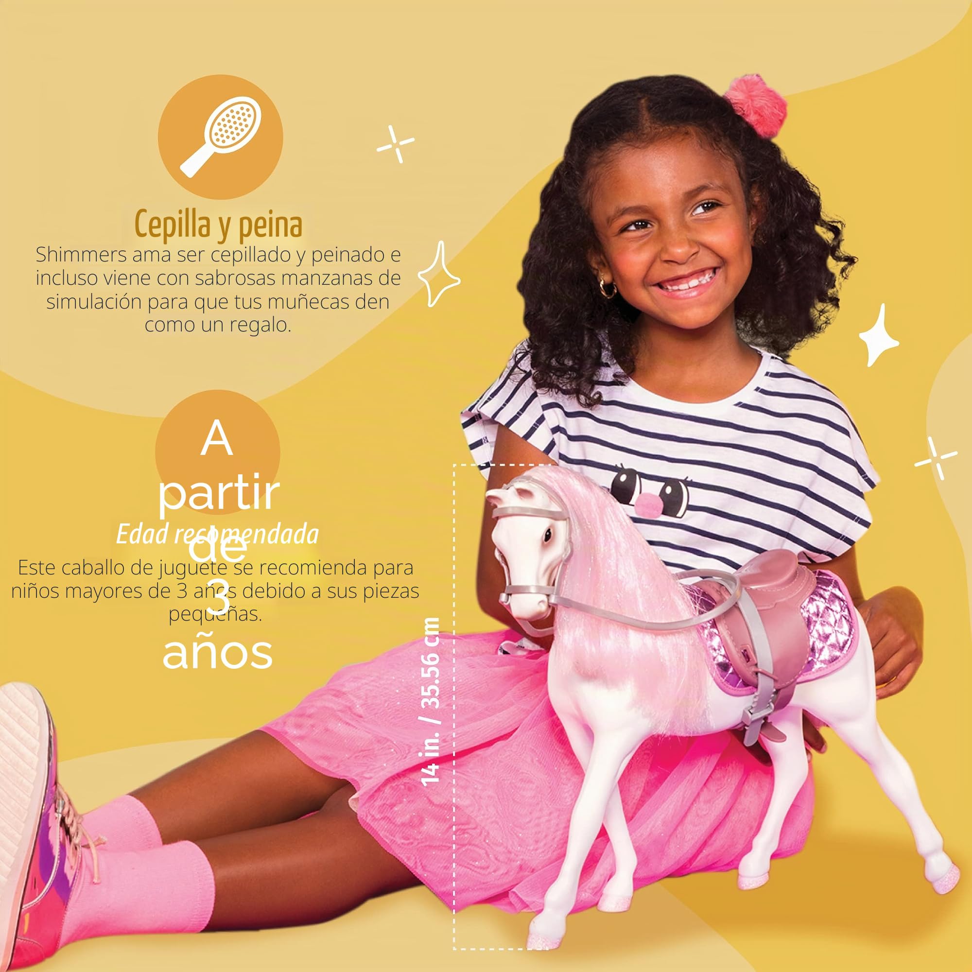 Glitter Girls - Calzas - Caballo Noruego de 36 cm - Caballo con Crin y Cola Rosas + Accesorios de golosinas - Cepillo Ecuestre y rascador para Caballos - Accesorios para muñecas de 36 cm - 3 años +