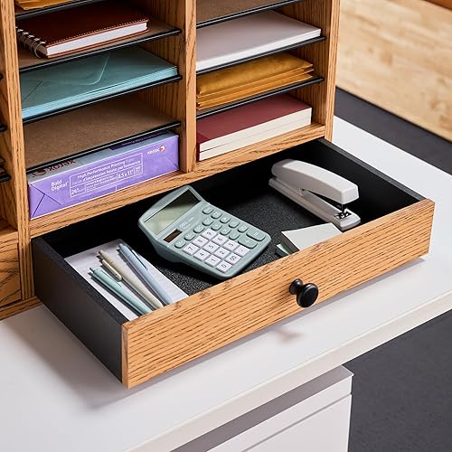 Vista 25 de Safco 9422GR - Organizador de papel y literatura ajustable de madera, 16 piezas ajustables, construcción duradera apilable, hogar, oficina, correo
