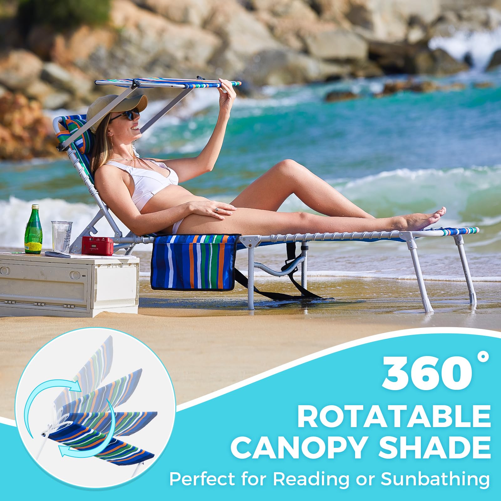 WEJOY Klappbarer Loungesessel Mit Baldachin: 5-fach Verstellbar, Inkl. Kissen & Tragetasche, Für Garten, Strand & Camping