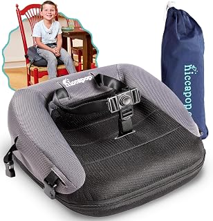 hiccapop NeoBoost Inflatable Toddler Booster Seat | Portable Quick-Inflate Travel Chair with Anti-Slip Base, Secure Straps & Easy Clean - Black/Gray