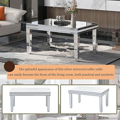 Miniatura 6 de Polibi Mesa de centro moderna con espejo de cristal mesa de cóctel de fácil montaje con diseño de cristal y patas de altura ajustables para sala de