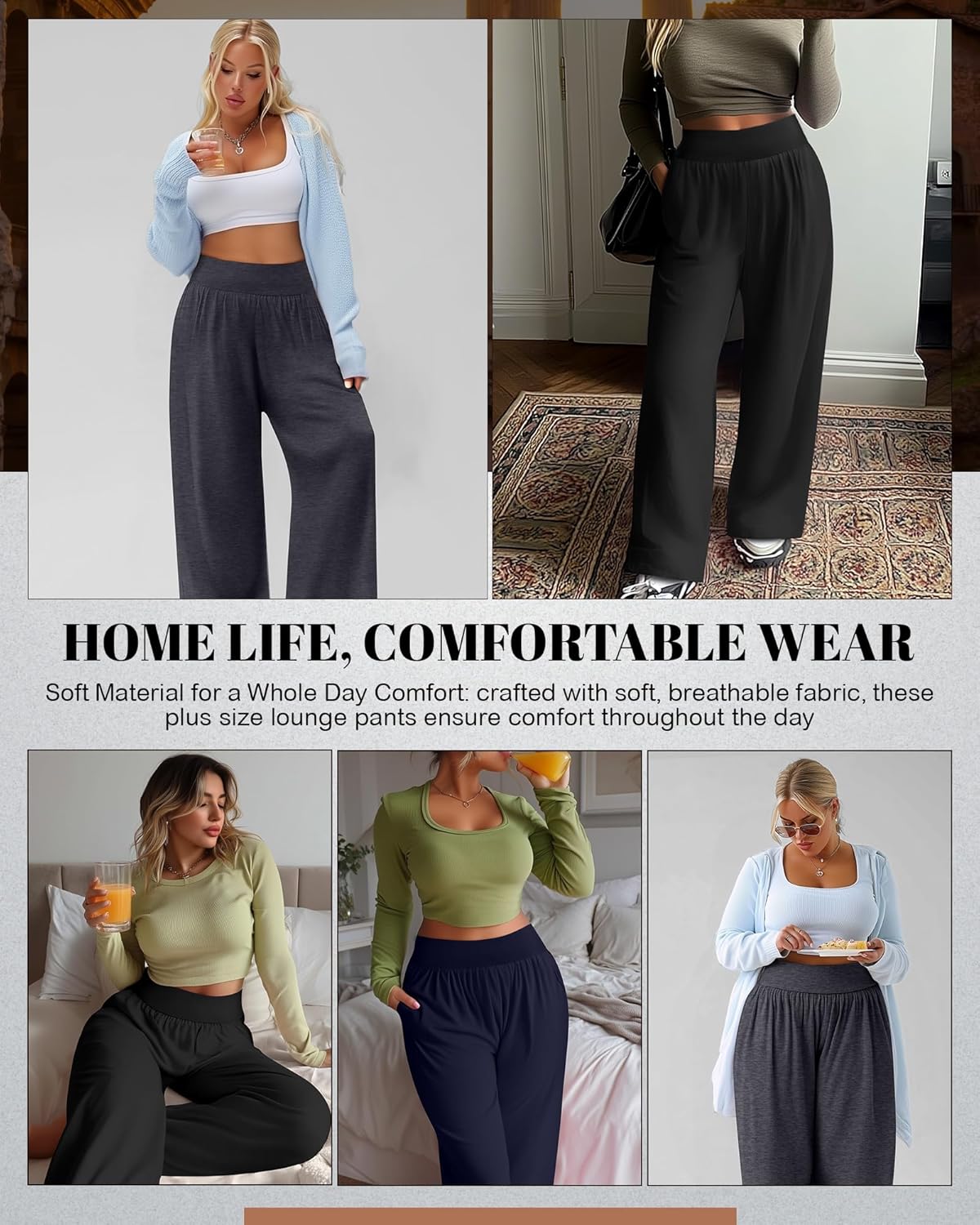 Neer 3 Pack Women Plus Size Wide Leg Yoga Pants High Waist Sweatpants Plus Size Palazzo Pants Lounge with Pockets - Image 4