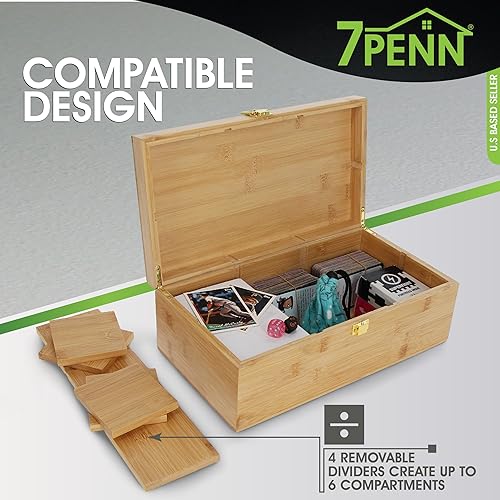 Miniatura 5 de 7Penn Caja de almacenamiento de tarjetas coleccionables  Caja organizadora de tarjetas de bambú de 6 compartimentos con divisores  1200 tarjetas de