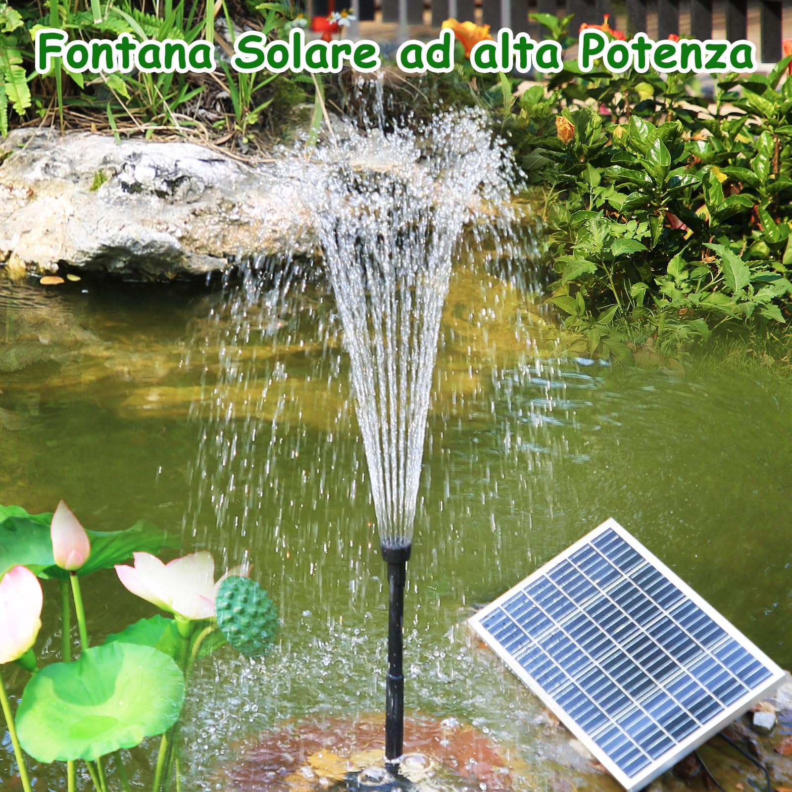 AMZtime 20W Fontana Solare per Esterni, 2024 Fontana Solare Aggiornata per Esterni, Pompa Stagno Solare per Esterni, Pompa Solare per Bagno Uccelli,Stagno,Giardino, Esterni ed Interni,Giochi d'Acqua