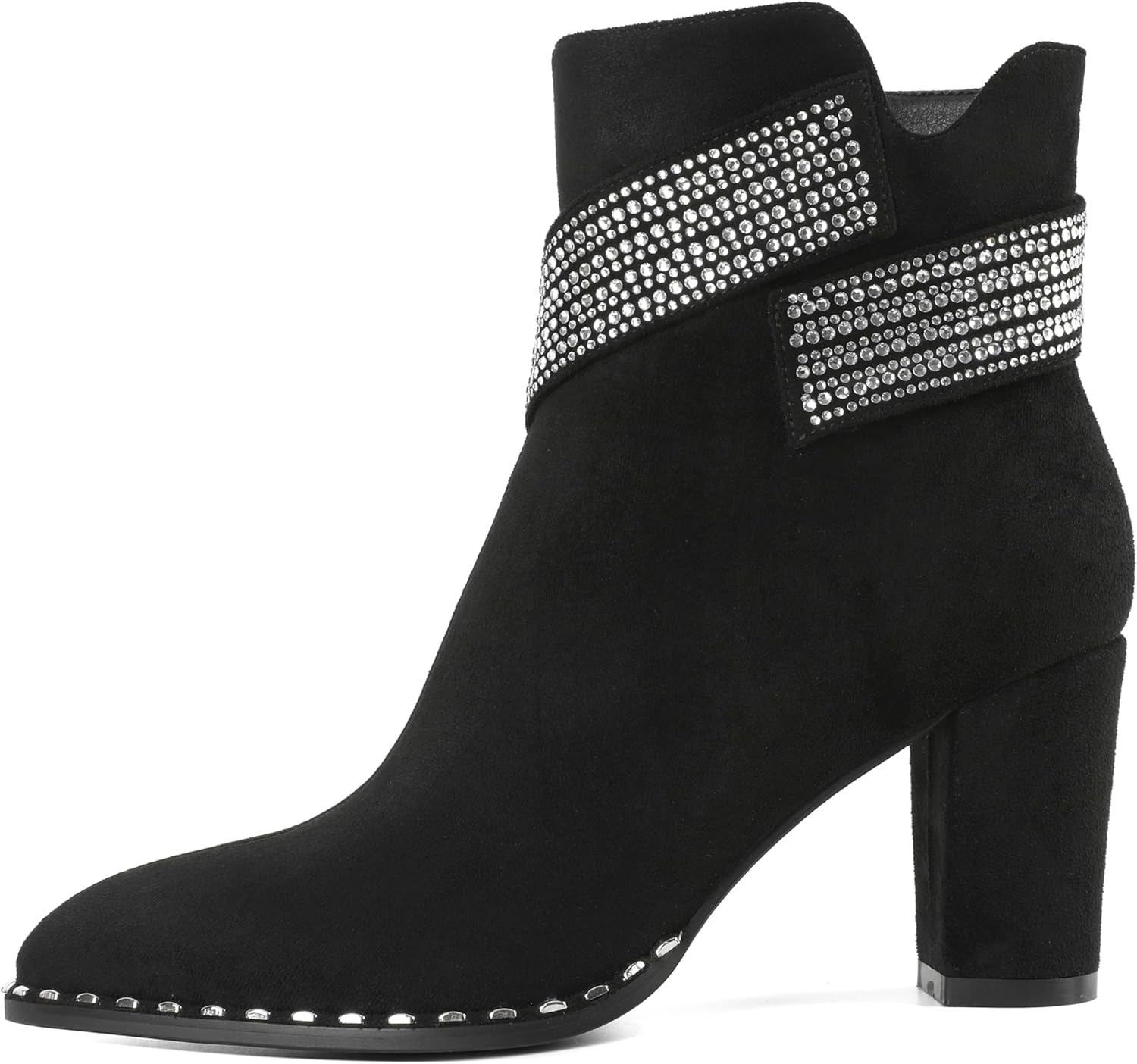 Zamikoo Chunky Heel Ankle Boots for Women Round Toe Beaded Heel Short Booties Fall Heel Boots with Sparkly Rhinestone Strap Side Zipper 3 Inches - Image 7