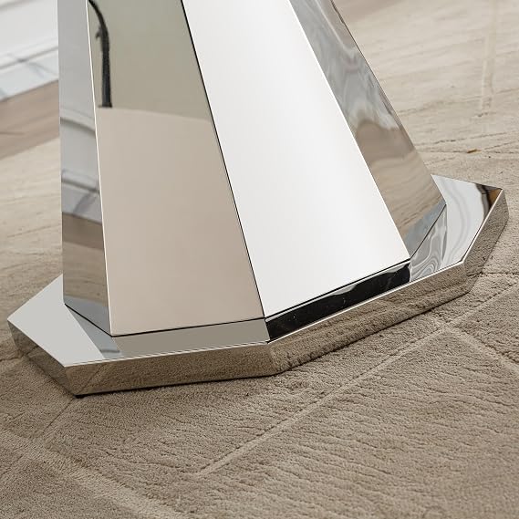GDFStudio 47 Round Faux Marble Dining Table, Modern High Gloss Marble-Texture Top with Polished Stainless Steel Pedestal Base for Dining Room, Kitchen, or Office, Gray Top & Silver Base