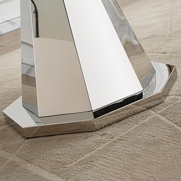 GDFStudio 47 Round Faux Marble Dining Table, Modern High Gloss Marble-Texture Top with Polished Stainless Steel Pedestal Base for Dining Room, Kitchen, or Office, Gray Top & Silver Base