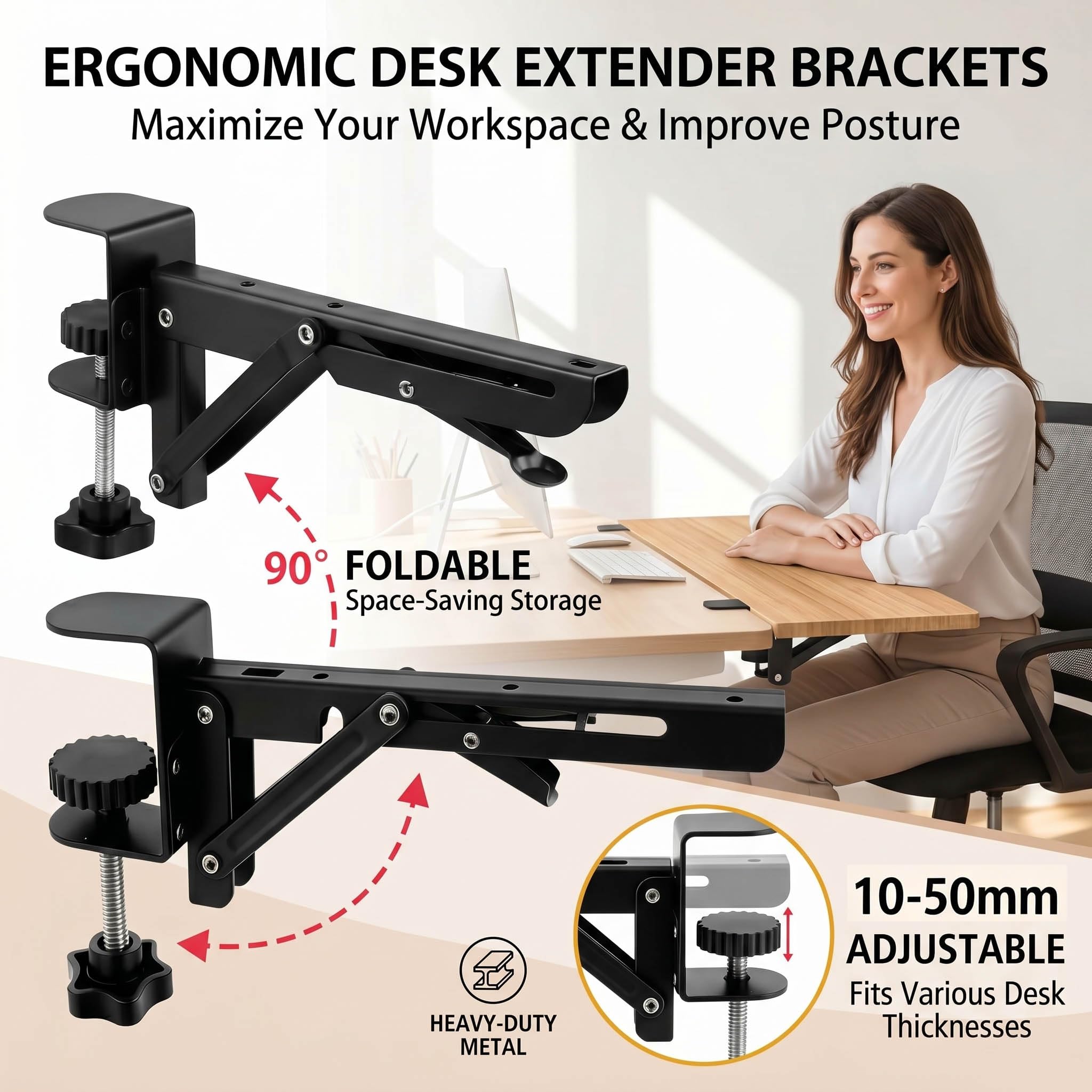 Extensión de mesa, extensión de escritorio, alargador de alféizar de ventana, extensible y estable, bandeja para teclado para debajo de la mesa, mesa de ordenador, bandeja para ahorrar espacio para la