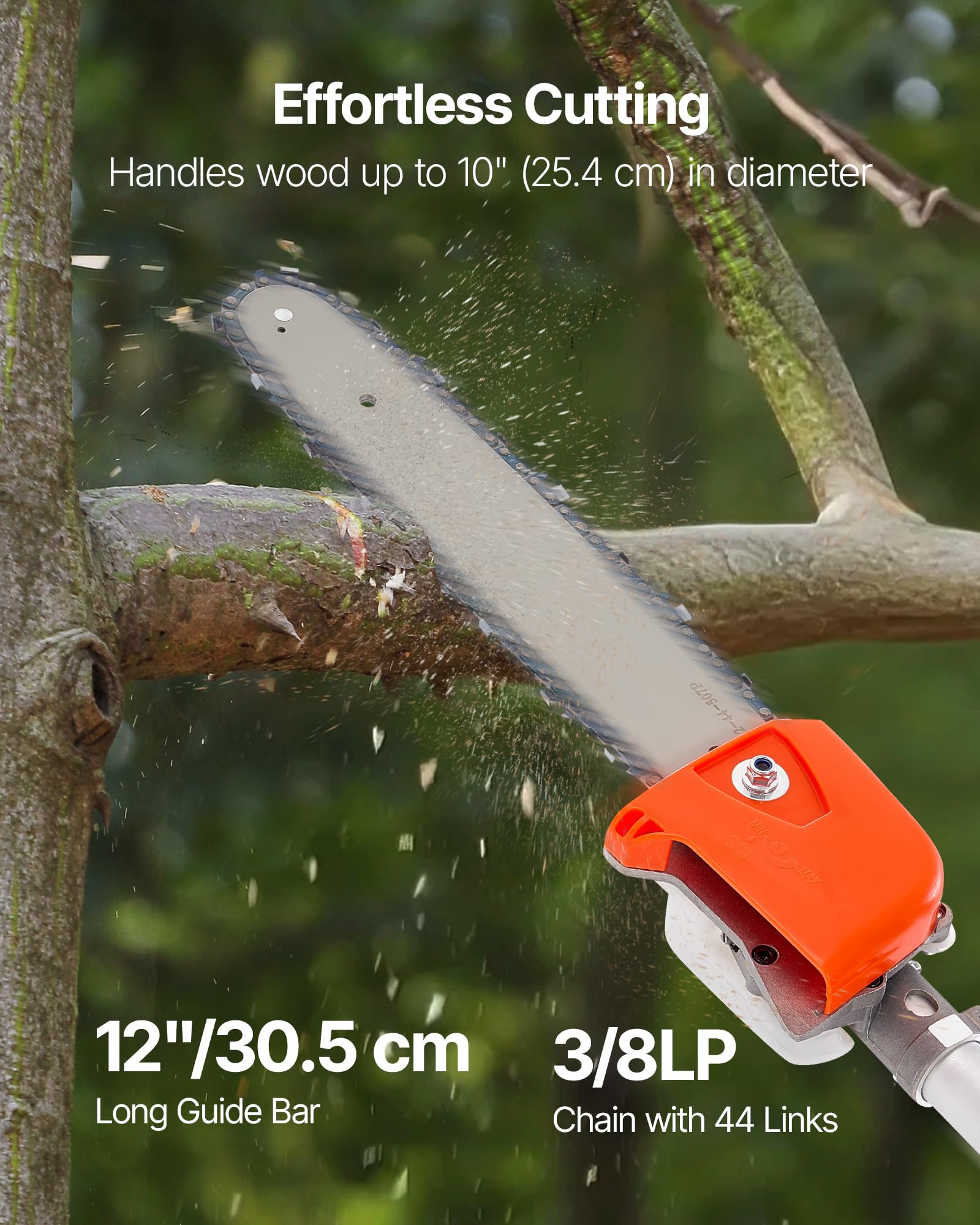 VEVOR Élagueuse Thermique sur Perche à 2 Temps, 25 cc, Élagueuse sans Fil à Essence, avec Perche Extensible 2,12-3,62 m, Guide-chaîne 30,5 cm, Réservoir de Carburant 650 ml, pour Élagage des Arbres