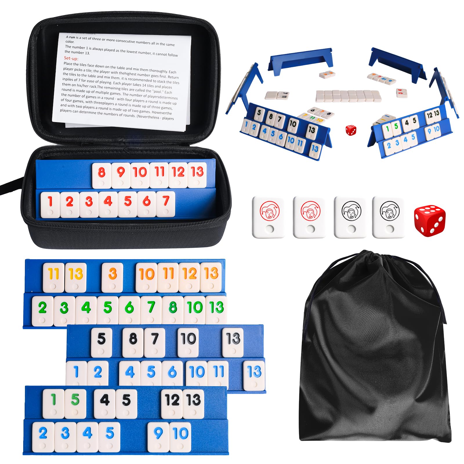 Coffret De Jeu De Mini-Rami Classique Rummikub Voyage avec Cartes et Supports de Cartes Portable Mini Jeux de société Voyage pour 2 à 6 Personnes pour Les Fêtes de Famille