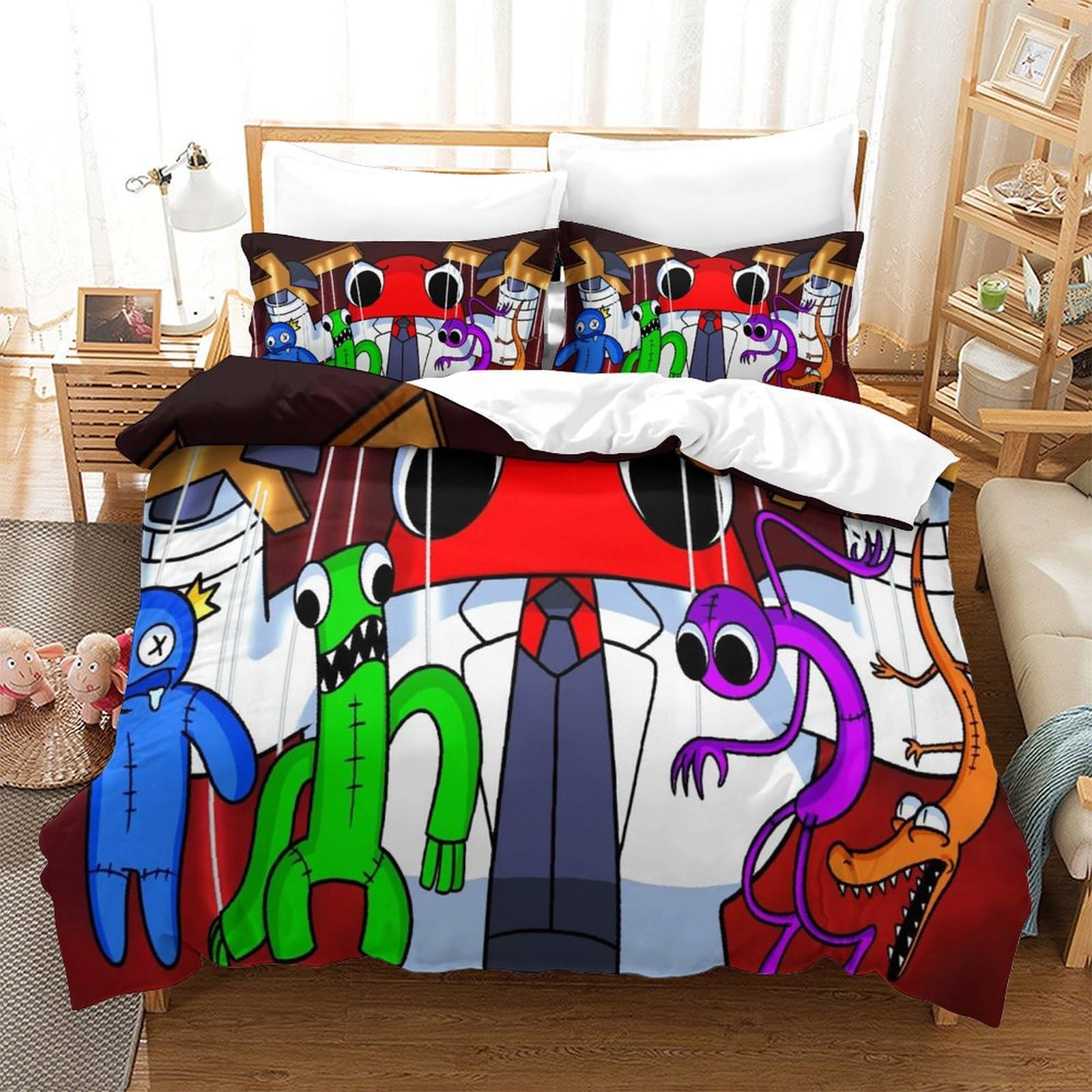 MJCZEGDCR Rainbow Friends Duvet Cover Set 3D Print Bedding Set Comforter Cover with Pillowcases Ultra Soft Microfiber Zipper 2 Pcs,for Boys Girls Single（140x200cm）