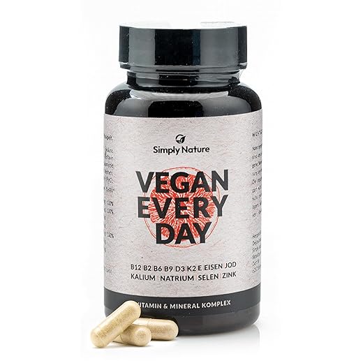 Vegan Every Day -Nahrungsergänzungsmittel-4 Monate- 13 Inhaltsstoffe- B12+B2+B6+B9+D3+K2+E+EISEN+JOD+KALIUM+NATRIUM+SELEN+ZINK- Hochdosiert -120 Kapseln-Vegan - Deutsche Qualität