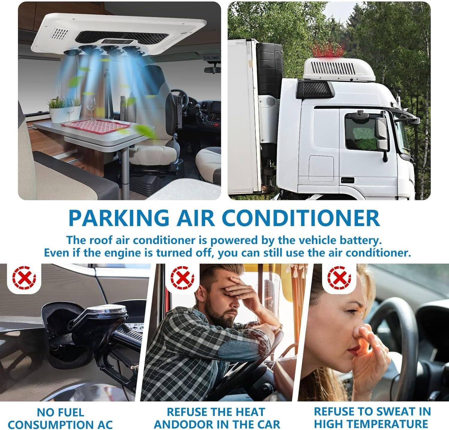 DC Aire Acondicionado para Caravanas Coche DC 12V/24V/48V/120V/220V Aire Acondicionado Techo Camion,Función Fría Y Caliente,para Vehículos Recreativos,Campistas,etc 12V